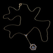 Antique Edwardian Aquamarine Pearl Pendant Necklace Circa 1910