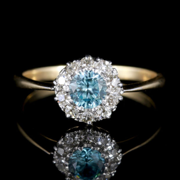 Antique Edwardian Blue Zircon Diamond Cluster Ring Circa 1915