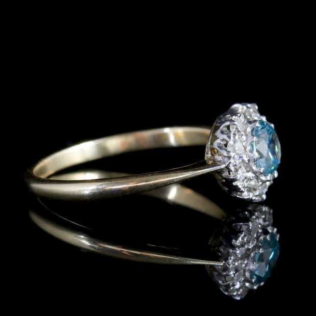 Antique Edwardian Blue Zircon Diamond Cluster Ring Circa 1915