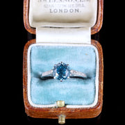 Antique Edwardian Blue Zircon Solitaire Ring 18Ct White Gold Circa 1915
