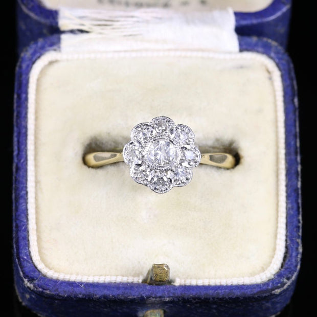 Antique Edwardian Diamond Cluster Ring 18Ct Gold Plat