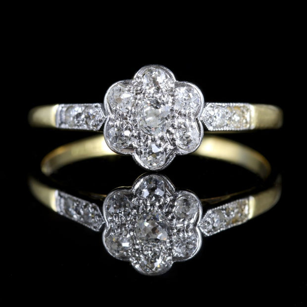 Antique Edwardian Diamond Cluster Ring 18Ct Platinum Circa 1915