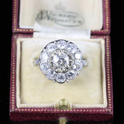 Antique Edwardian Diamond Cluster Ring 18Ct White Gold 2.60Ct