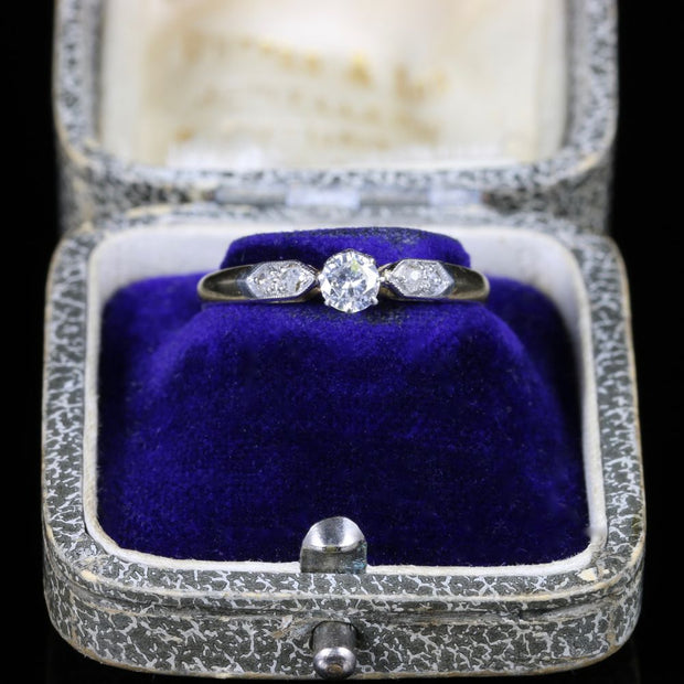 Antique Edwardian Diamond Solitaire Ring Platinum Gold