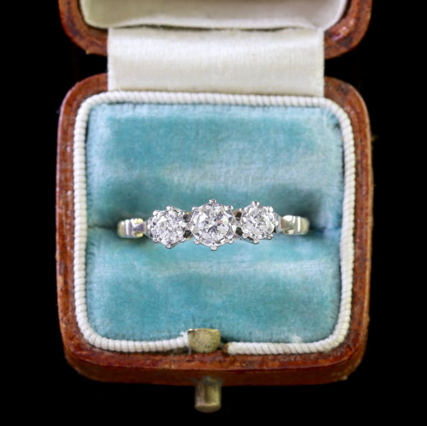 Antique Edwardian Diamond Trilogy Ring 18Ct Gold Platinum Circa 1910