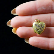 Antique Edwardian Heart Bird Locket 9Ct Gold Dated 1904