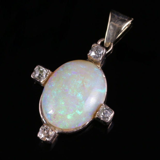 Antique Edwardian Opal Diamond Pendant Dated 1915