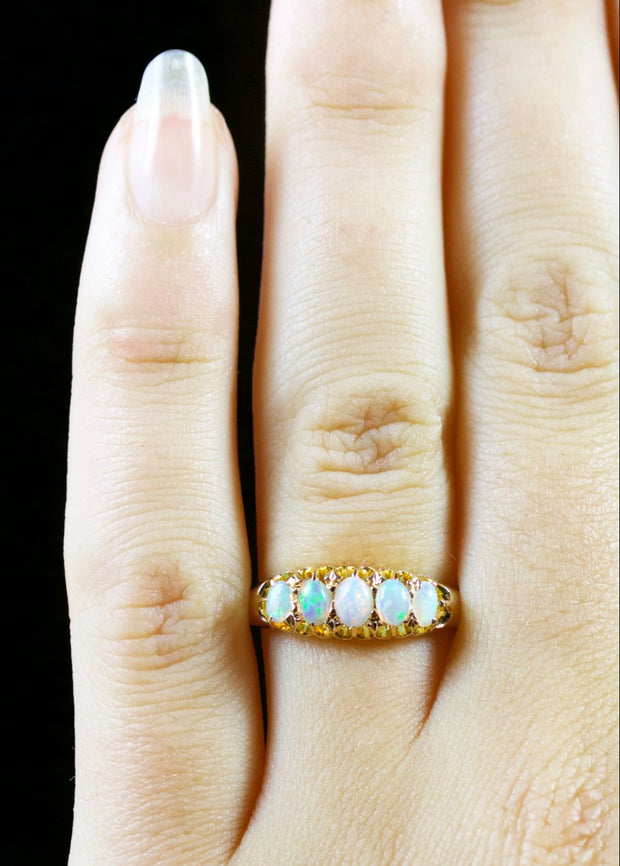 Antique Edwardian Opal Five Stone Ring 18Ct Dated 1907