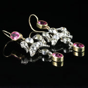 Antique Edwardian Pink Paste Earrings Silver Gold