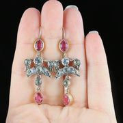 Antique Edwardian Pink Paste Earrings Silver Gold