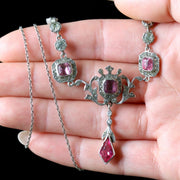 Antique Edwardian Pink Paste Necklace Silver