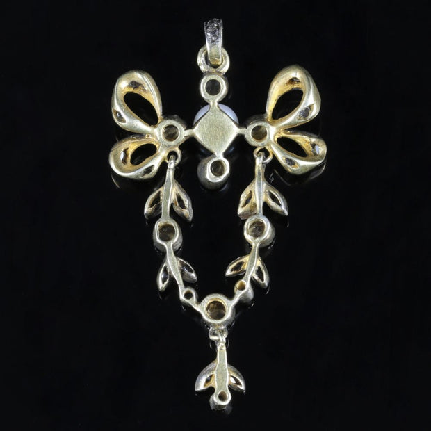 Antique Edwardian Rose Cut Diamond Pearl Pendant Gold Silver