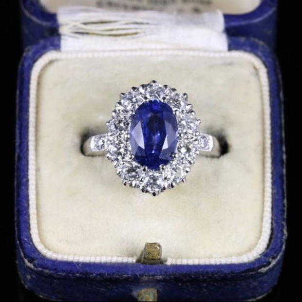 Antique Edwardian Natural Sapphire Diamond Ring Platinum Circa 1910