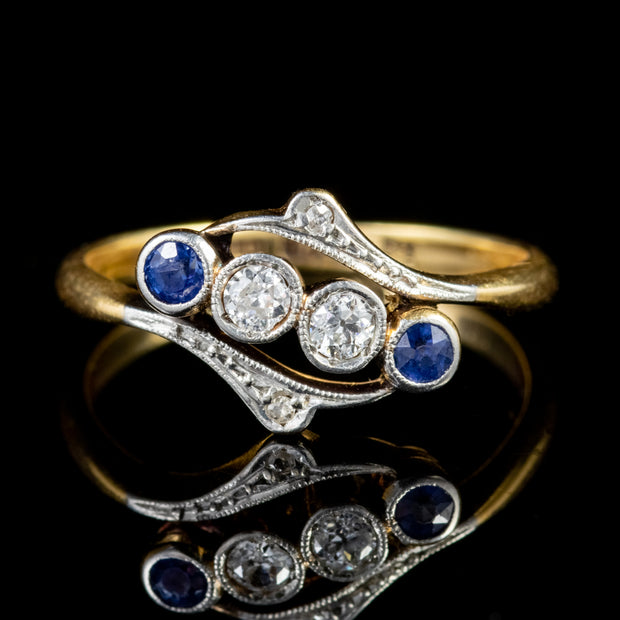Antique Edwardian Sapphire Diamond Twist Ring 18Ct Gold Platinum Circa 1910