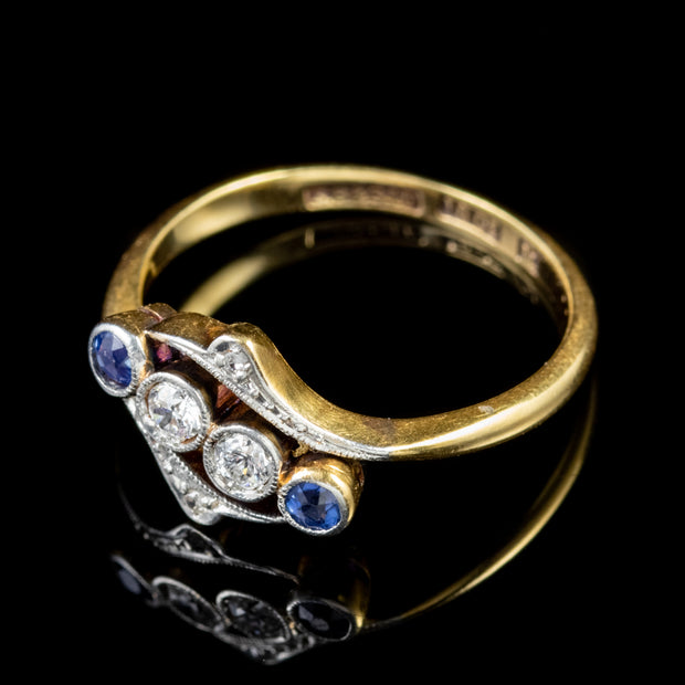 Antique Edwardian Sapphire Diamond Twist Ring 18Ct Gold Platinum Circa 1910
