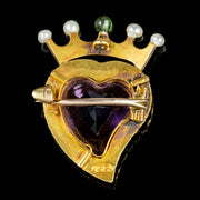 Antique Edwardian Suffragette Amethyst Witches Heart Brooch 15Ct Gold Circa 1910