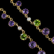 Antique Edwardian Suffragette Necklace 18Ct Gold Peridot Amethyst Pearl Circa 1910