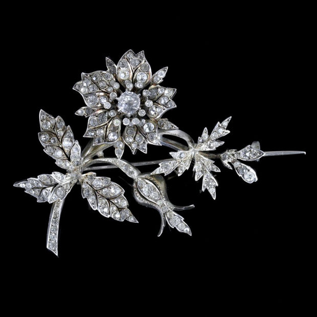 Antique French Flower Brooch Victorian Trembler Silver Paste Circa 1880