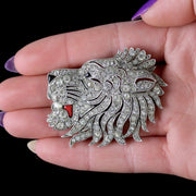 Antique French Lion Brooch Silver Onyx Paste Circa 1860