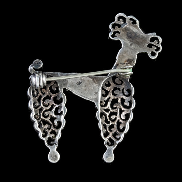 Antique Victorian French Paste Poodle Dog Brooch Silver Circa 1900