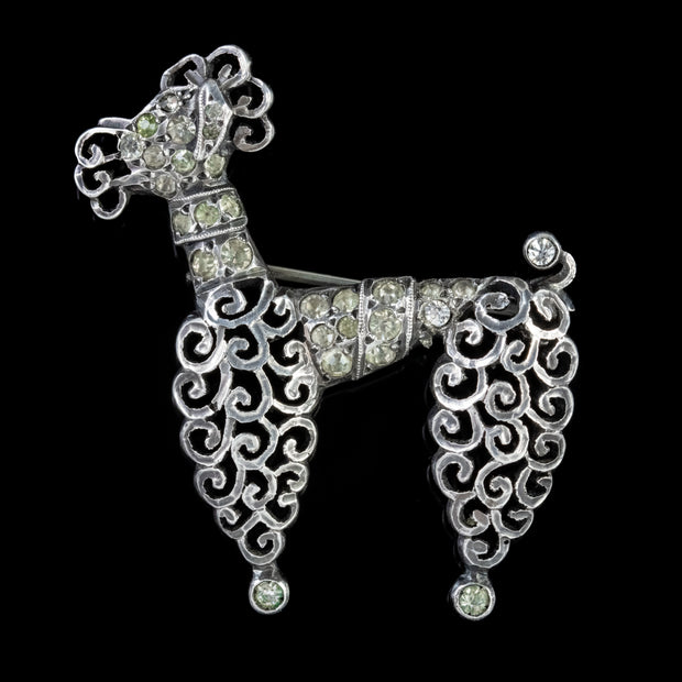 Antique Victorian French Paste Poodle Dog Brooch Silver Circa 1900