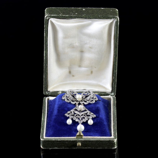Antique Edwardian French Belle Epoque Pearl Paste Brooch Boxed