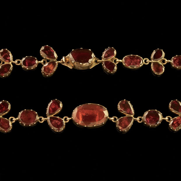 Antique Georgian 18Ct Gold Flat Cut Garnet Riviere Necklace Circa 1790