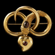 Antique Georgian 18Ct Gold Garnet Snake Brooch Mourning Witches Heart
