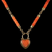 Antique Georgian Coral Necklace 18Ct Gold Heart Locket Circa 1780