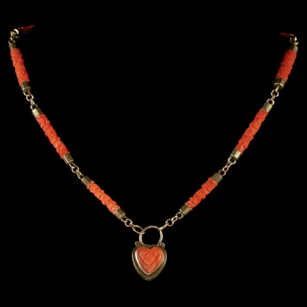 Antique Georgian Coral Necklace 18Ct Gold Heart Locket Circa 1780