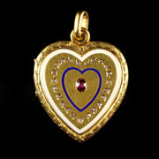 Antique Georgian Diamond Ruby 18Ct Gold Heart Locket Pendant