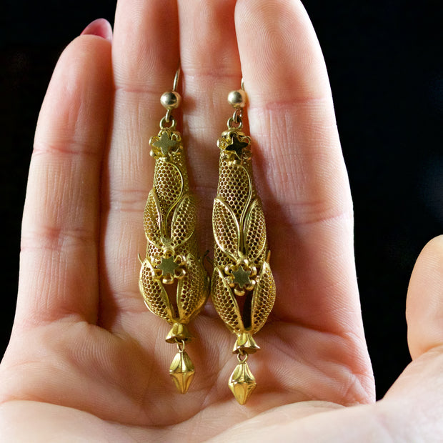 Antique Georgian Drop Earrings Gold On Pinchbeck Circa 1800