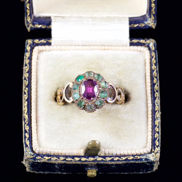 Antique Georgian Emerald Almandine Garnet Ring 18Ct Circa 1800
