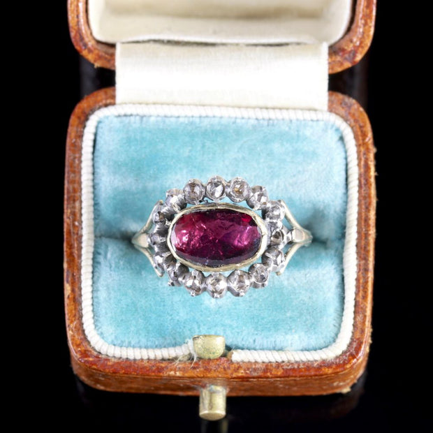 Antique Georgian Flat Cut Garnet Diamond Ring Circa 1750