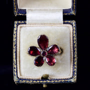 Georgian Flat Cut Garnet Flower Ring 18Ct Gold