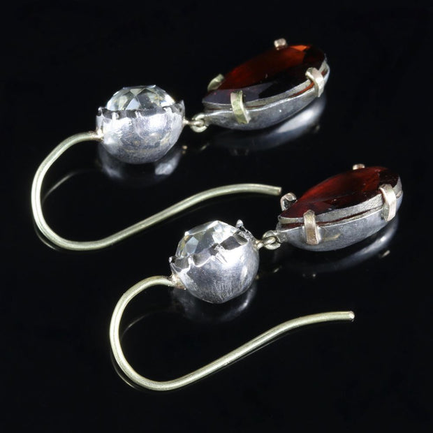 Antique Georgian Garnet Paste Earrings Silver Gold