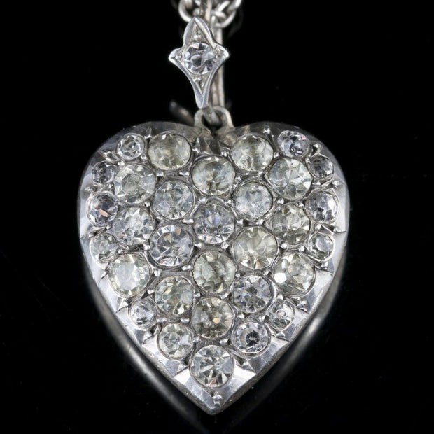 Antique Georgian Heart Pendant Chain Silver Paste
