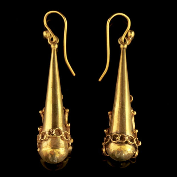 Antique Georgian Large 18Ct Gold On Silver Earrings