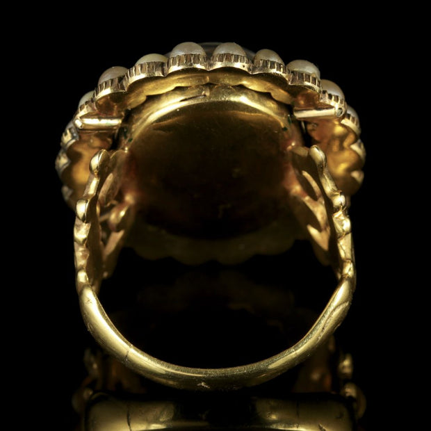 Antique Georgian Large Rock Crystal Pearl Ring 18Ct Gold