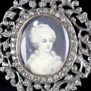 Antique Georgian Paste Miniature Portrait Brooch Silver With Box