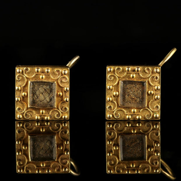 Antique Georgian Mourning 18Ct Gold Earrings Circa 1800