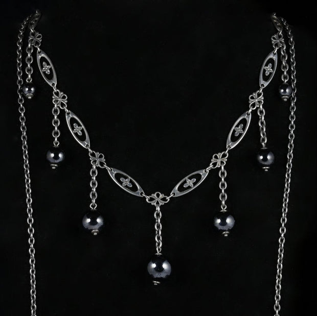 Antique Georgian Steel Onyx Necklace Choker Guard Chain Circa 1800