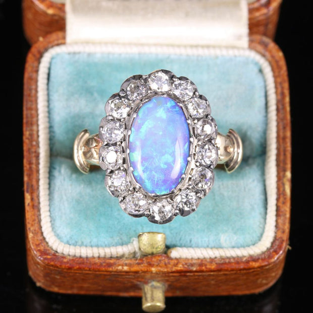 Georgian Opal Diamond Cluster Ring 18Ct Gold