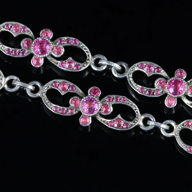 Antique Georgian Pink Paste Silver Necklace