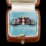 Antique Georgian Ring Garnet Emerald Pearl 15Ct Gold Circa 1800