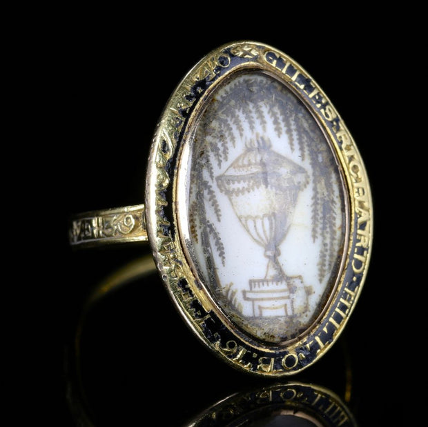 Antique Georgian Sepia Mourning Ring 18Ct Yellow Gold