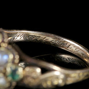 Antique Georgian Ring 18Ct Gold Garnet Emerald Pearl Circa 1800