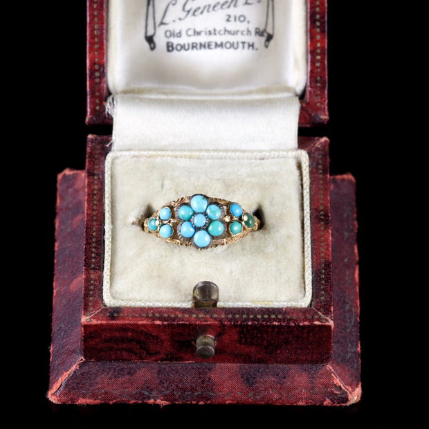 Antique Georgian Turquoise Cluster Flower Ring Gold Circa 1810