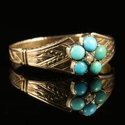 Antique Georgian Turquoise Pearl Ring 18Ct Gold Circa 1800