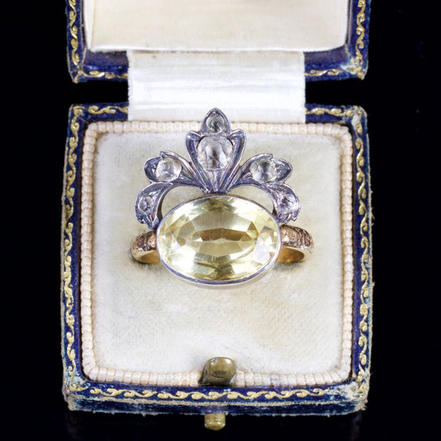 Antique Georgian Yellow Topaz Ring Silver 18Ct Circa 1800